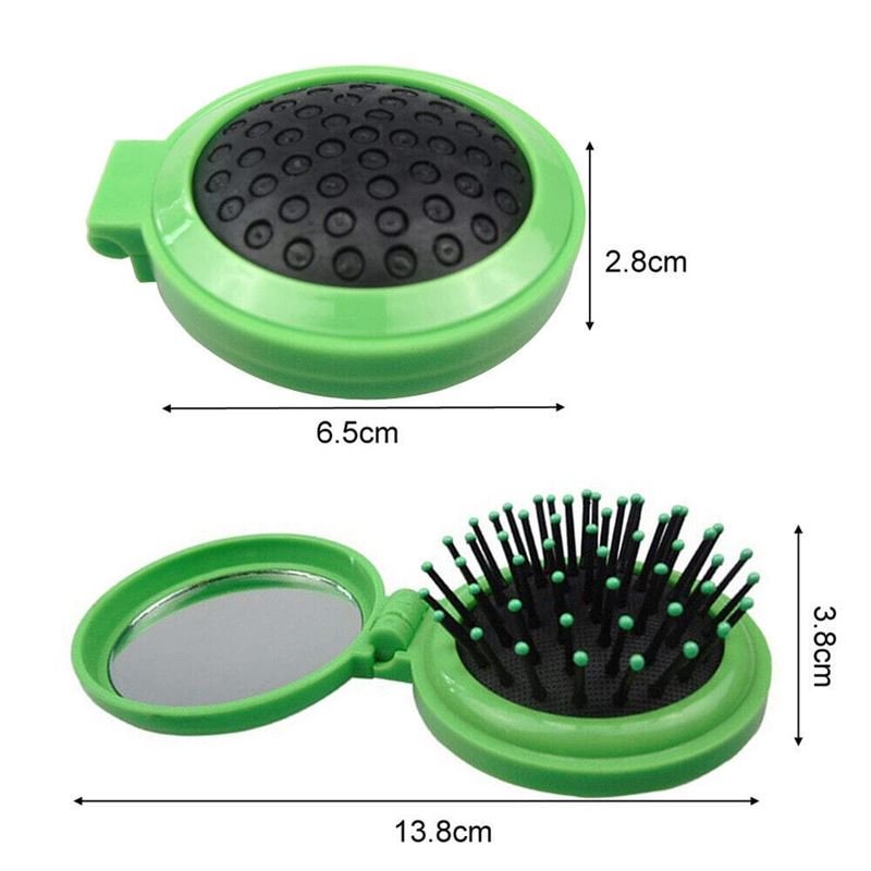 Compact makeup mirror with brush - green - | Fashiongirl