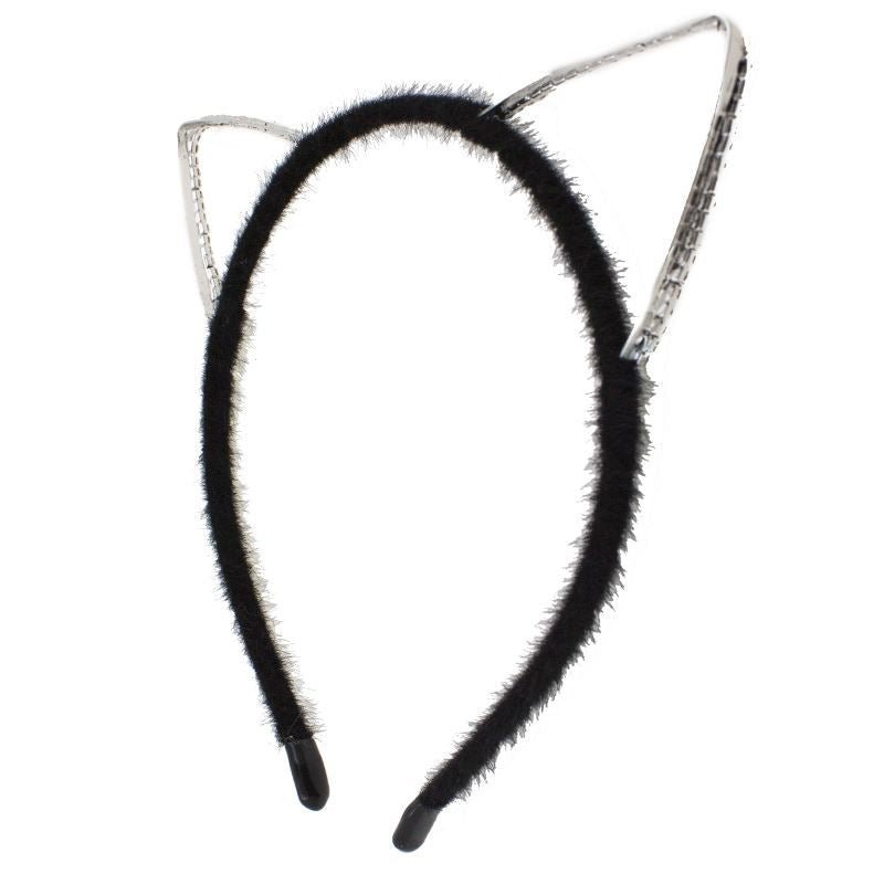 Plush and Diamond Hairband with Cat Ears - Hair Accessories
