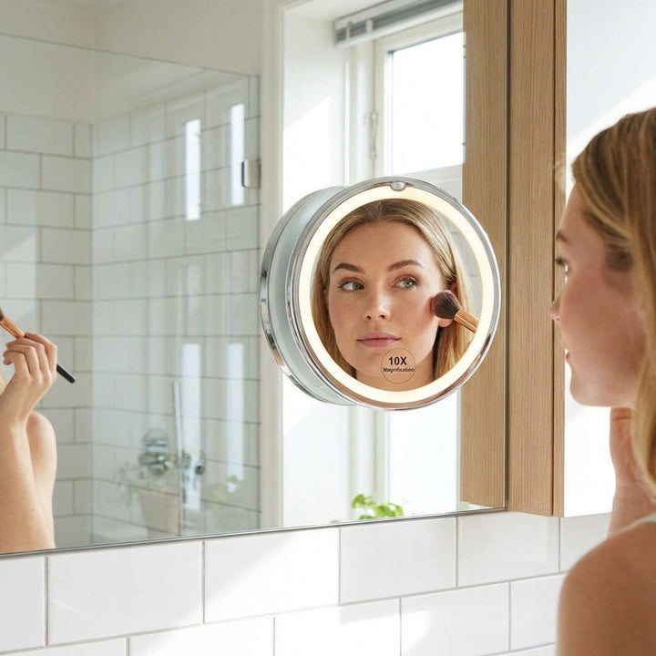 PRO BEAUTY Bathroom Mirror with LED Light and Suction Cup x10 Magnifying Mirror - White - Mirror - UNIQ
