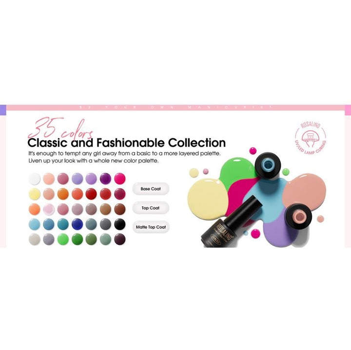 ROSALIND 38 - Piece Gel Nail Polish Set with 35 Colours + Base Coat &amp; Top Coats (38 x 5 ml) - | Fashiongirl