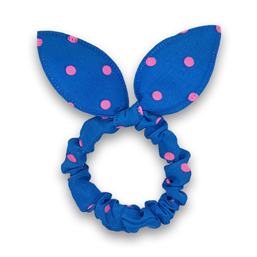 Scrunchie with bow - Blue with pink dots - Hair Accessories