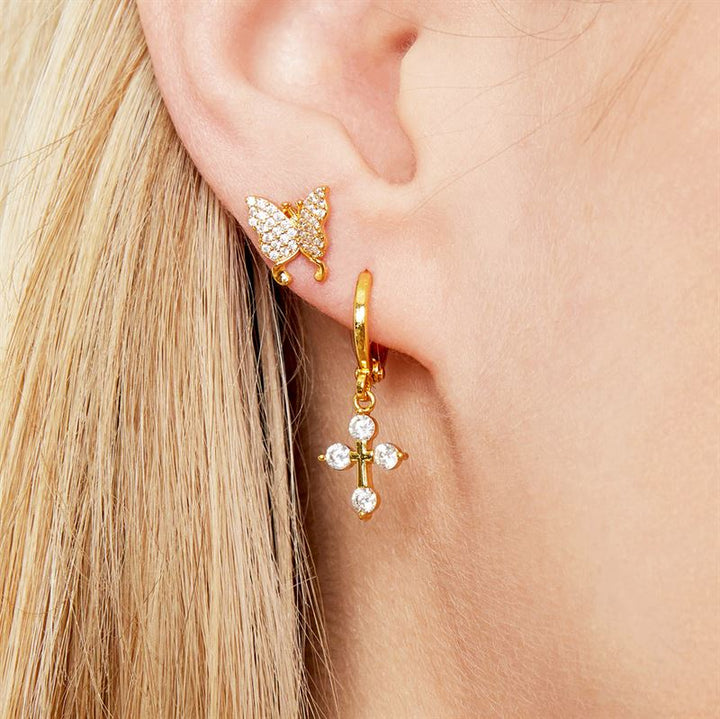 SOHO Gold Plated Gold Cross Hoop Earrings - | Fashiongirl
