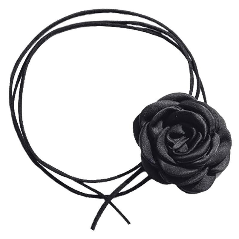 SOHO Rose String Choker Flower Necklace - Black - | Fashiongirl