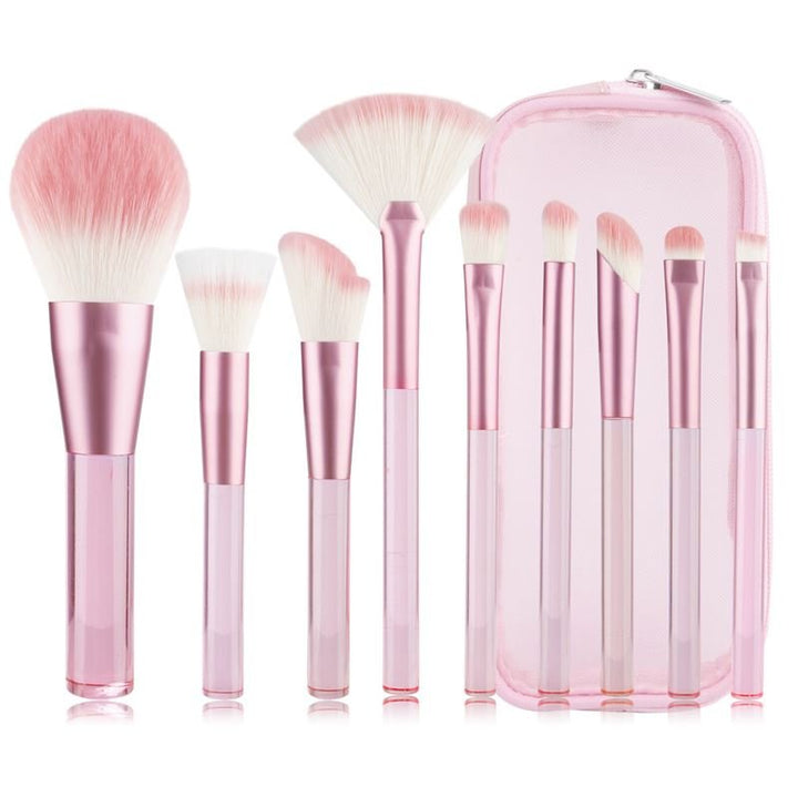 Technique PRO Translucent Perfection Makeup Brush Set - 9 Makeup Brushes with Bag (PINK) - 