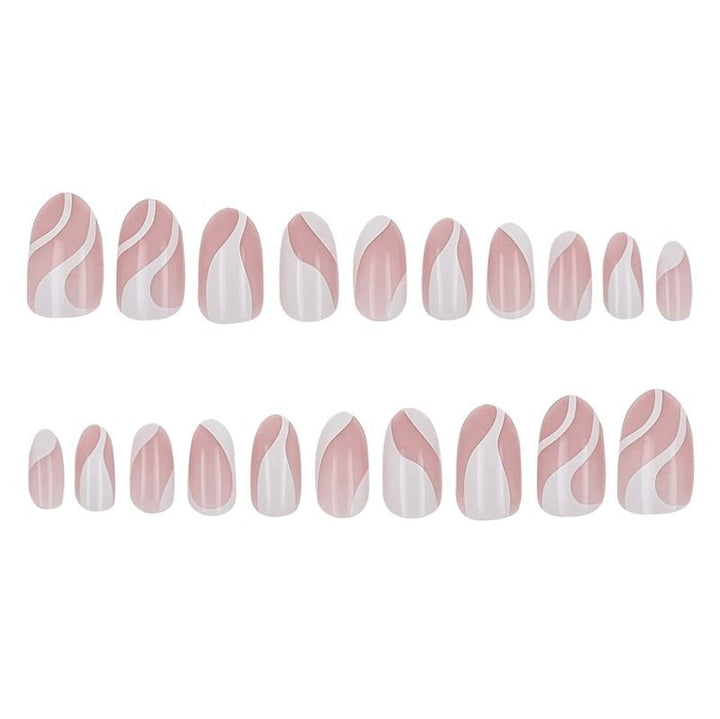 UNIQ Press On Nails with Glue - White Swirl - | Fashiongirl