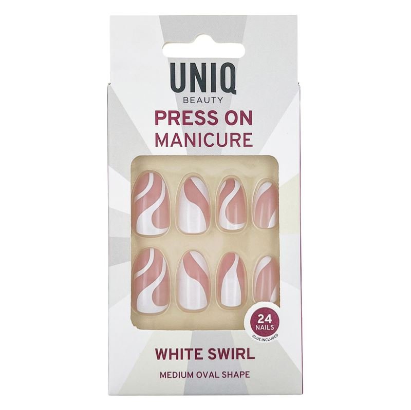 UNIQ Press On Nails with Glue - White Swirl - | Fashiongirl