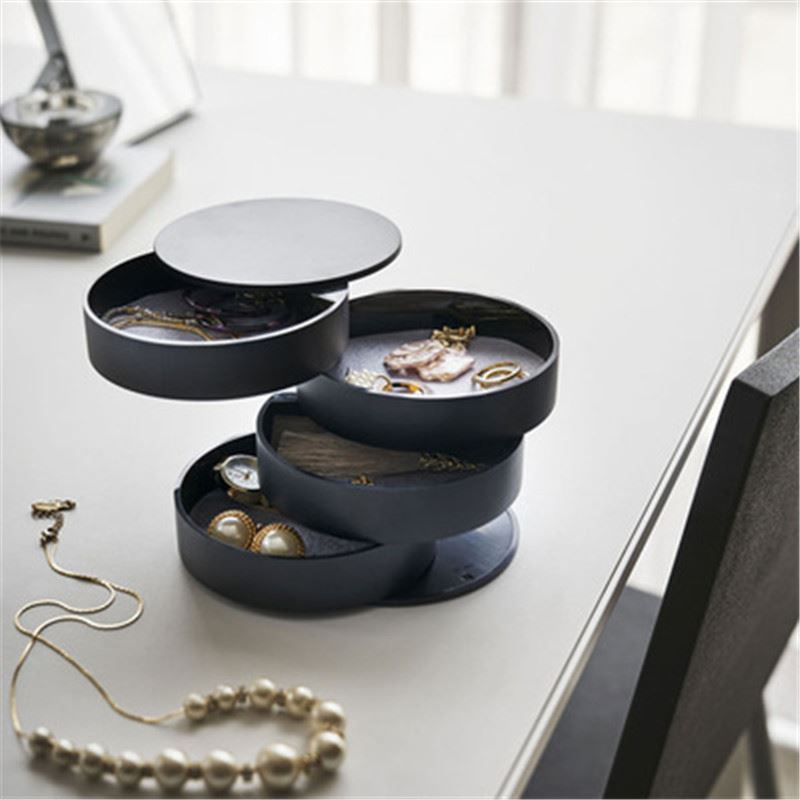 UNIQ Rotatable round jewellery box / organiser with 4 compartments - Black - Jewelry Box