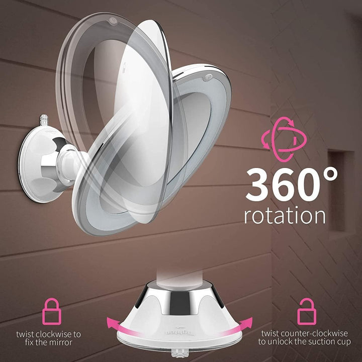UNIQ Round Mirror with LED Light and Suction Cup x10 Magnifying Mirror - White - | Fashiongirl