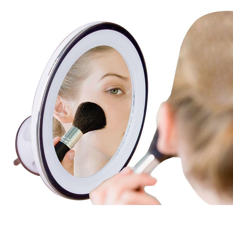 UNIQ Round Mirror with LED Light and Suction Cup x10 Magnifying Mirror - White - | Fashiongirl